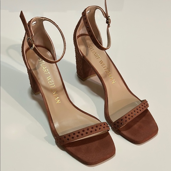Stuart Weitzman Shoes - STUART WEITZMAN Studded Suede Sandals Block Heels women’s size 9.5